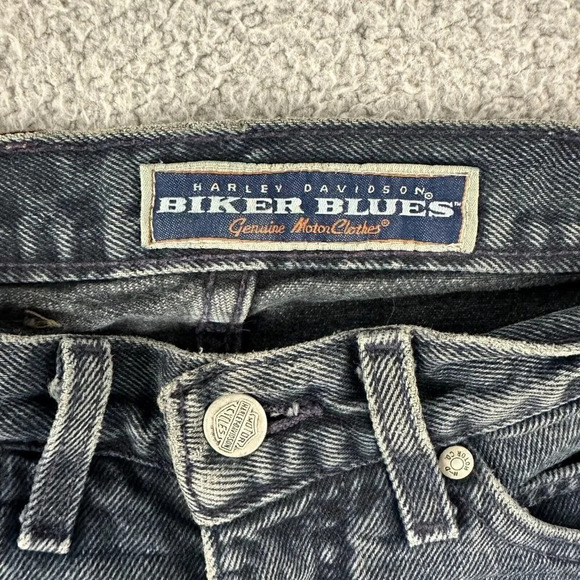 Vintage Harley Davidson Jeans size 28x30 Biker Blues High Waist Charcoal 90s - Picture 14 of 16